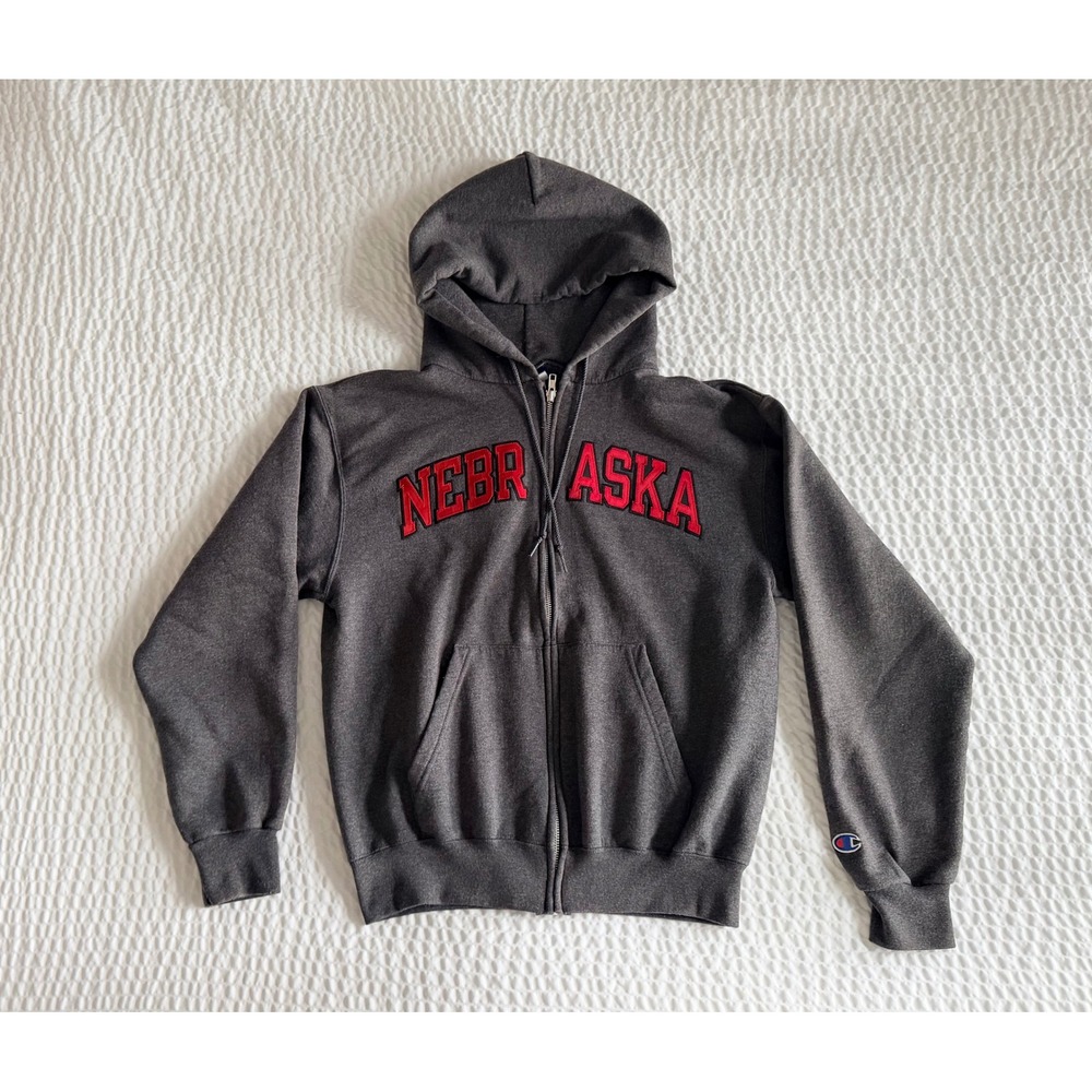 Champion Nebraska Cornhuskers Full Zip Hoodie Gray Red Y2K Collegiate S